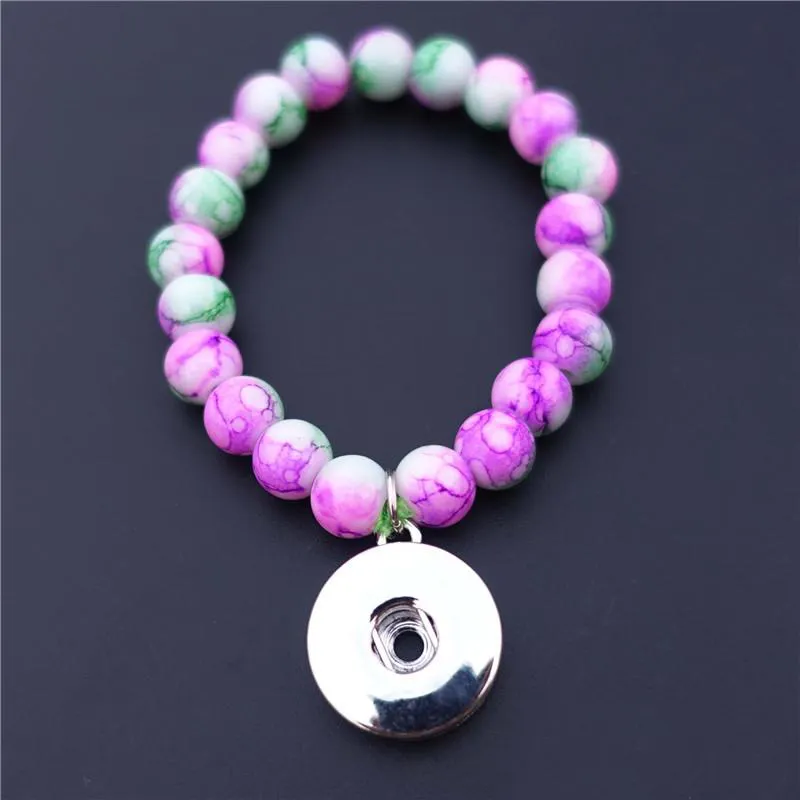 2018 Hot sale Kids Girls 15cm Length Glass Beads Noosa Chunks Metal Ginger 18mm Snap Buttons Bracelet Jewelry Mix Colors Wholesale