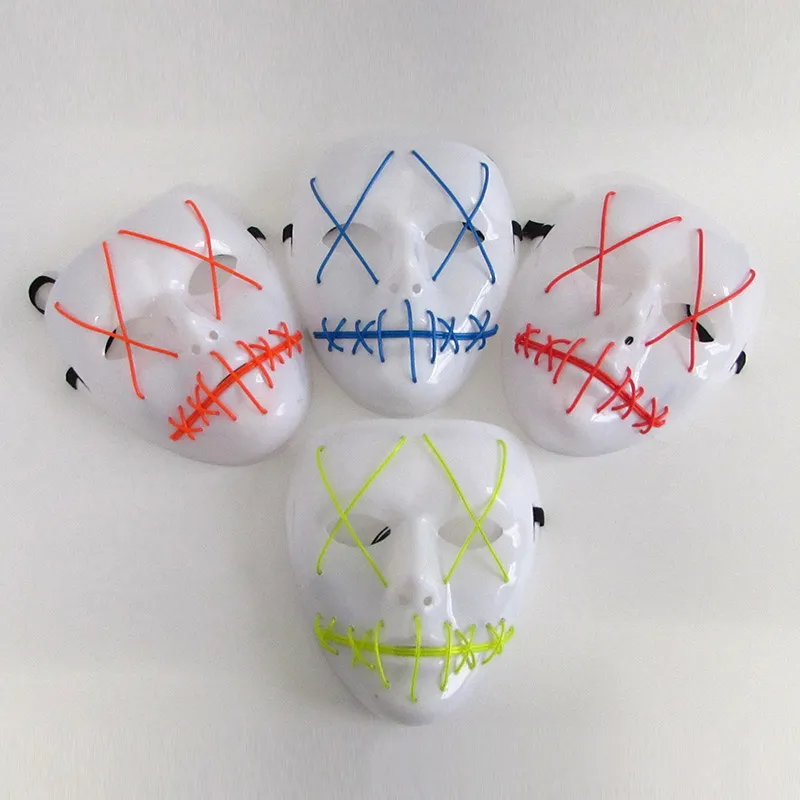 Máscaras fantasmas de led para halloween, filme de purga, fio el, máscara brilhante, máscaras faciais completas, fantasias de halloween, presente de festa wx9574427665