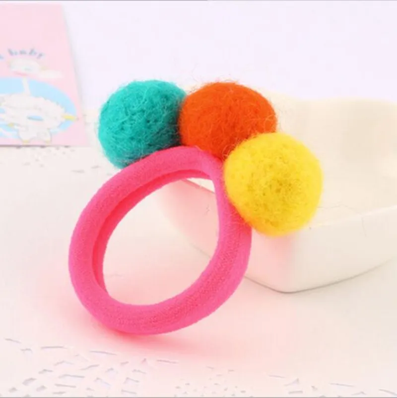 Korea Girls Handmade Wool Felt Ball Hair Rope Ring Band Pompom Cotton Hair Circle Fluff Hair Aaccessories