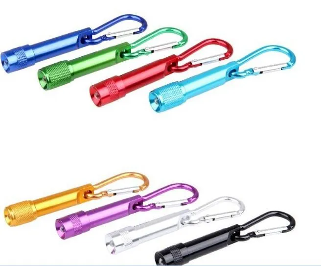 födelsedag Julljus gåvor LED mini ficklampa Aluminium legering fackla med karabiner ring nyckelringar Nyckel kedja mini LED ficklampa