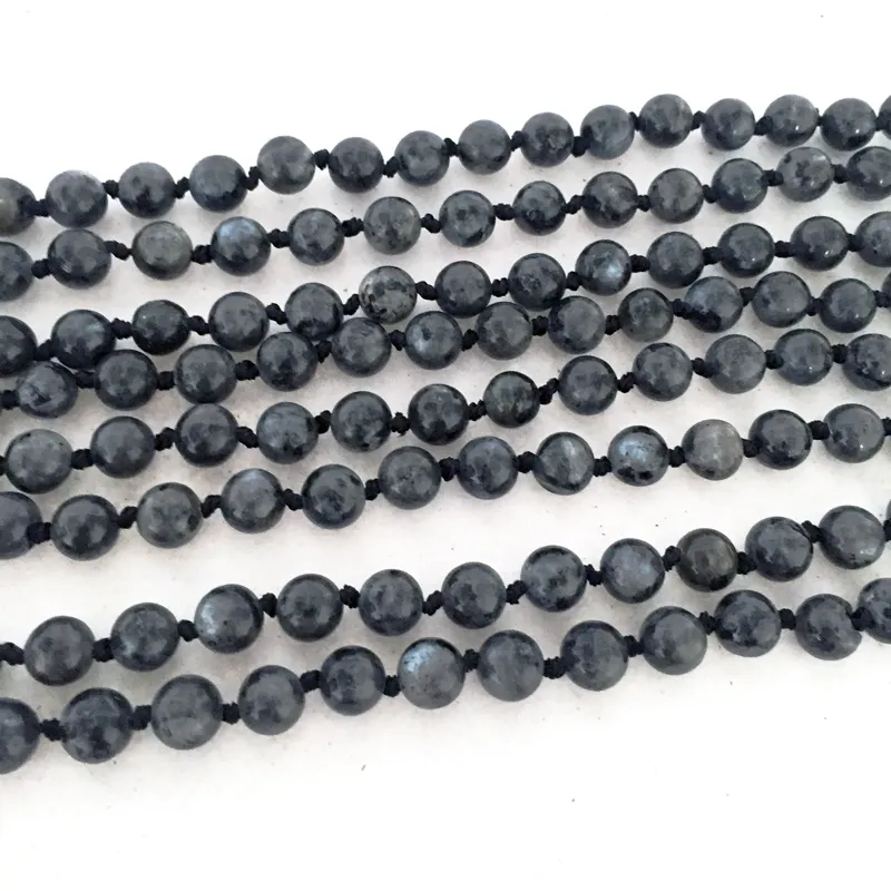 ST0323 Fancy Black Stone Necklace Making 72 inch long necklace larvikite stone knotted necklace for women boho jewelry