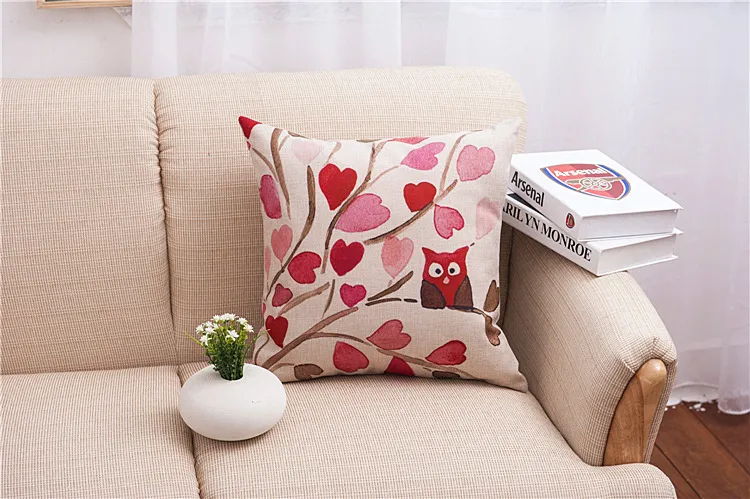 Dessin animé hibou Style taie d'oreiller coloré oiseaux feuille taie d'oreiller 45X45CM taies d'oreiller carrées mignon Animal impression housse de coussin enfants cadeau