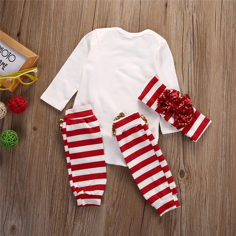 Mode Weihnachten Anzug Kinder Neugeborene Baby Mädchen Kleidung Set Langarm Deer Strampler + Bein Wärmer + Stirnband Weihnachten Outfits set Baby Mädchen Kleidung