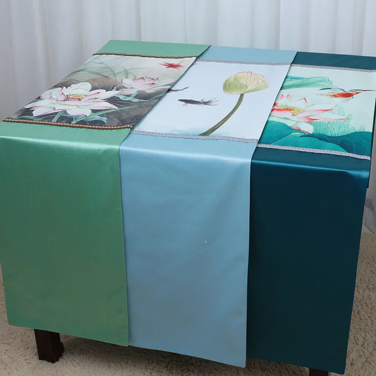 Längd klassisk lotus bordslöpare lyxbord mattor högkvalitativa kinesiska stil silkbrokad matsal bord tyg placemat 2308356997
