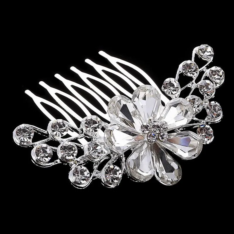 Bästa Deal Luxury Crystal Bride Headdress Bröllopsklänning Tillbehör Bröllop Hår Smycken Vrystal Flower Hair Comb Partihandel Pris DHF803