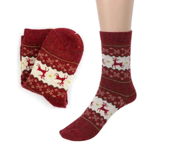 Newly Design Christmas Reindeer Moose Design Casual Warm Winter Knit Wool Socks For Women Natale Ingrosso Xmas