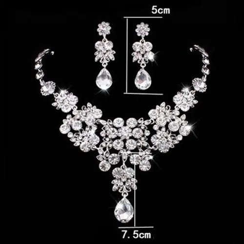 2021 Hot Selling Women Fashion Korean Style Crystal Bröllop Örhängen Justerbart Hänge Halsband Bridal Smycken Billiga Gratis frakt