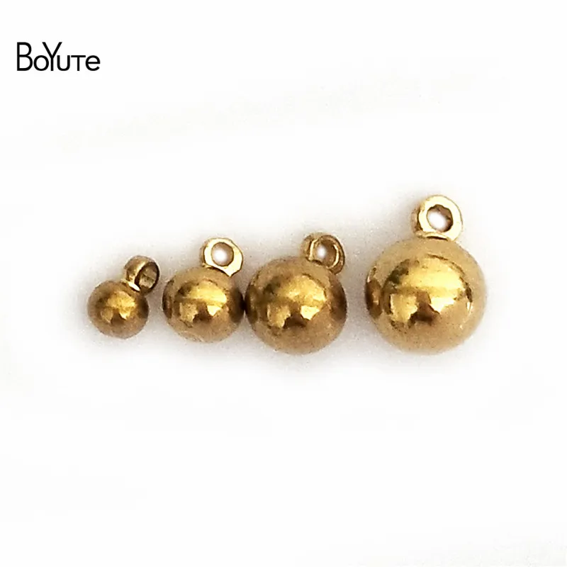 Boyute 3mm 4mm 5mm 6mmソリッドブラスボールペンダントビーズループ付きジュエリー用金属ビーズ