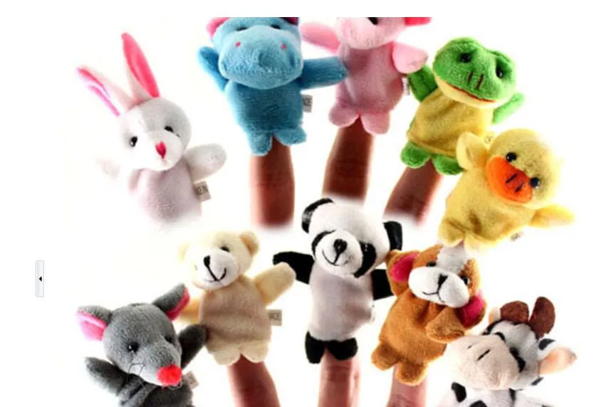 200 SZTUK DHL Fedex Ems Animal Finger Puppets Dzieci Baby Cute Play Storytime Velvet Plush Toys Assorted Animals