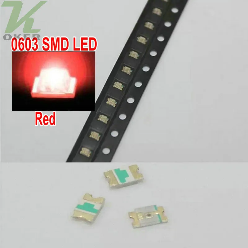 4000 PCS /リールSMD 0603赤いLEDランプダイオード超明るい