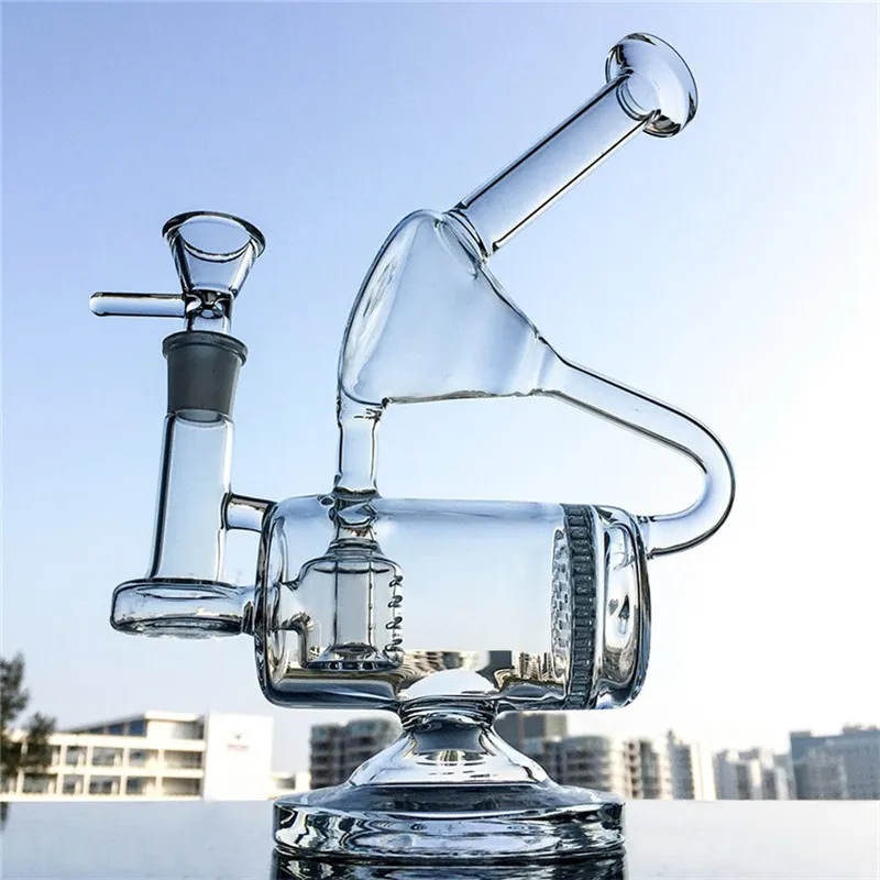 Glas-Wasserpfeife mit doppelter Recycler-Kammer, Kamm-Perc-Bong, Inline-Perc-Dab-Rigs mit 14-mm-Gelenk-Glasbong WP143