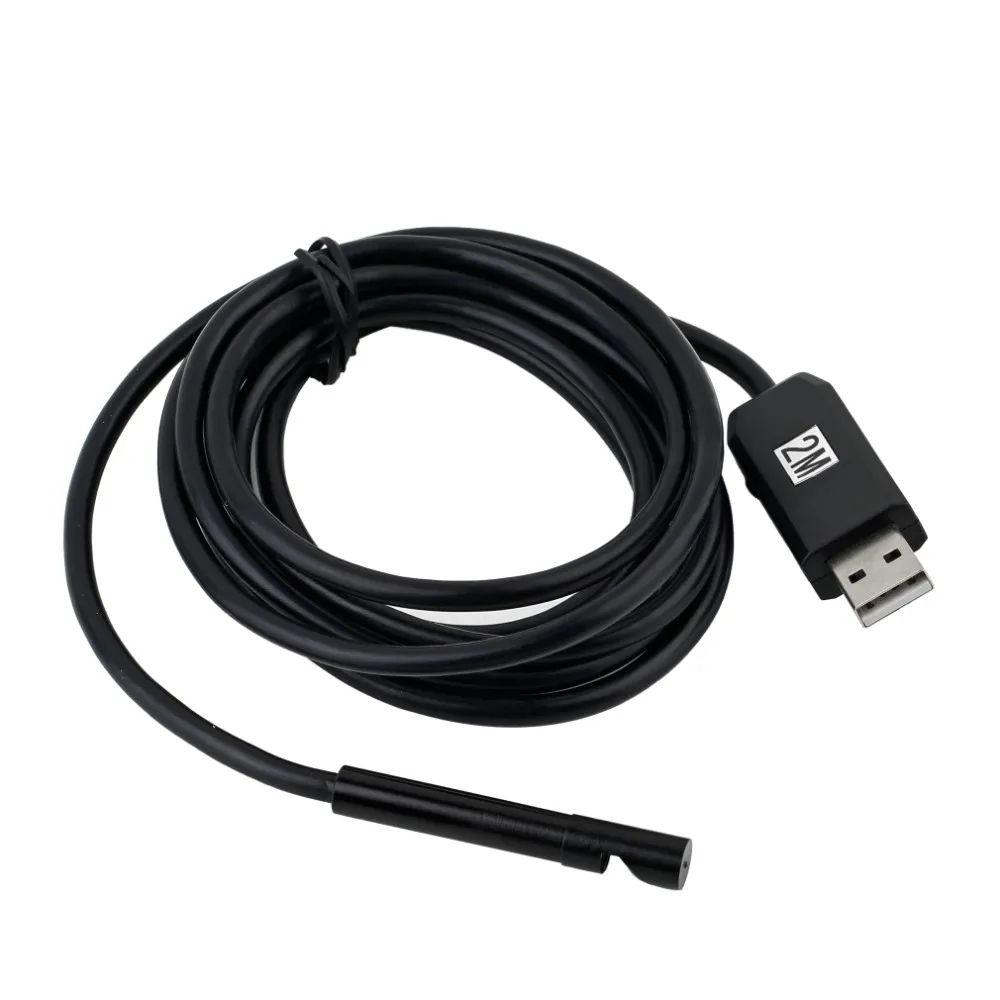 7mm Mini USB Microscoop 2M 6 LED Kabel Snake Inspectie Borescope Endoscoop Met Camera Knop Instelbare Helderheid