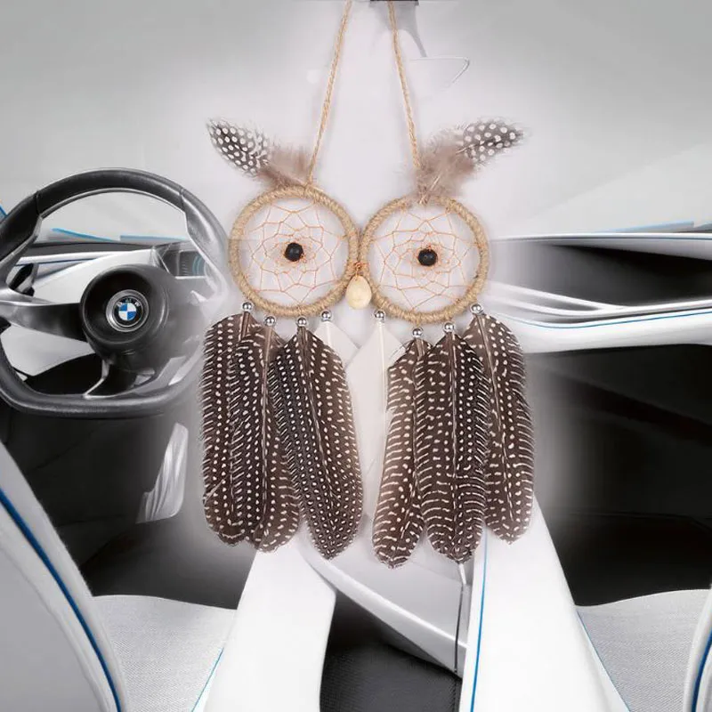 2017 Hot Wall Hanging Spedizione gratuita Dream Catcher Car Appeso con decorazione di piume di gufo Carillon di vento di lino appeso Decorazione della decorazione della casa