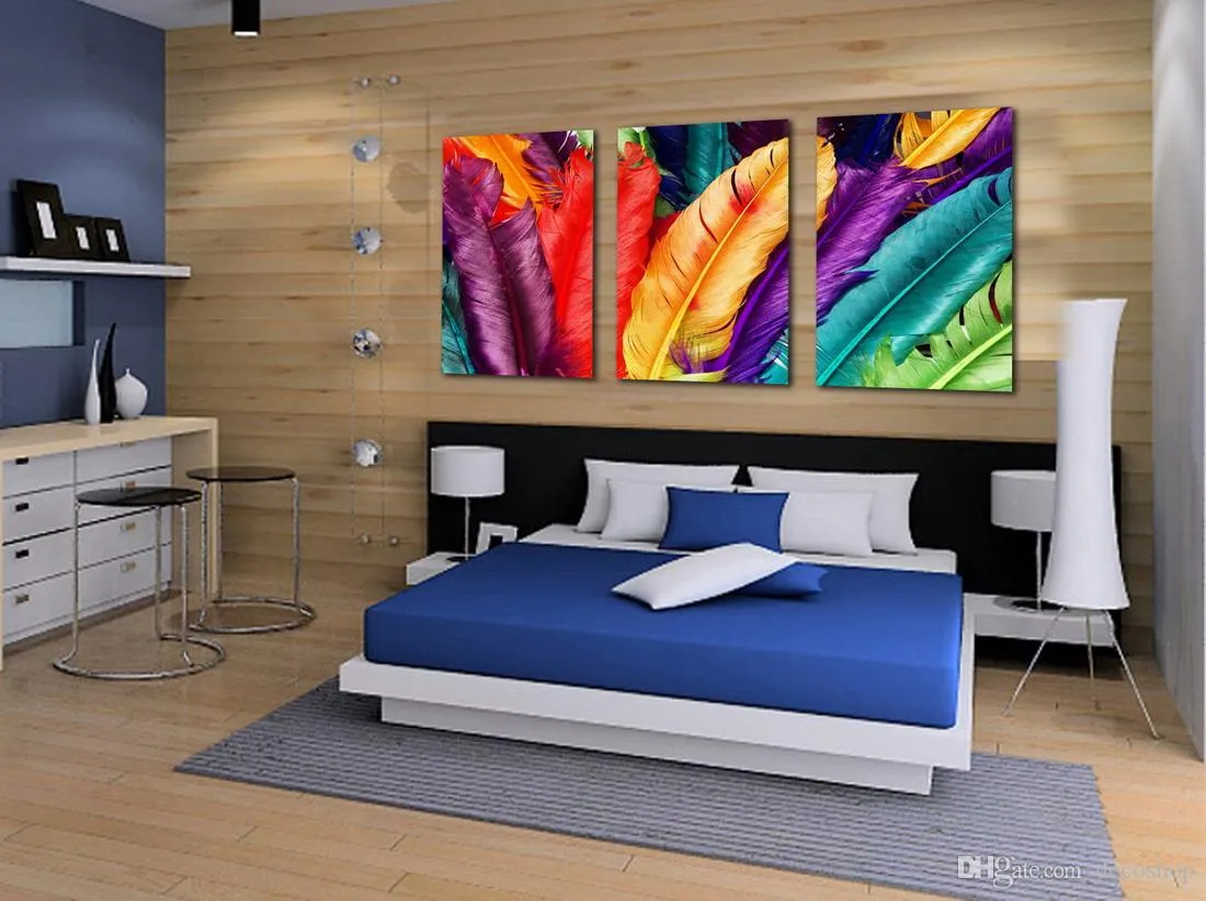 Beautiful Colourful Feather Abstract Painting Giclee Print On Canvas Home Decor Wall Art Set30182