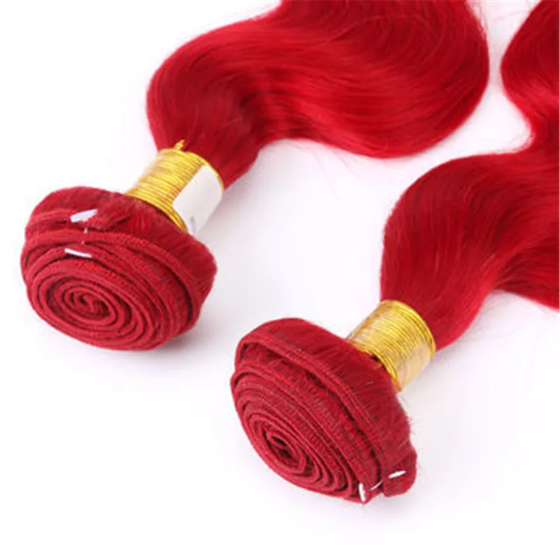 Rote menschliche Körperwellen-Haarverlängerungen, Klasse 8A, brasilianisches reines Haar, Bündel, 3 Stückrot gefärbtes Haar