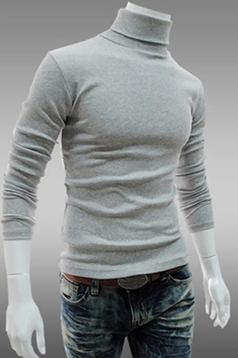 Men Bottoming Tops Fall Slim Sweaters Warm Autumn Turtleneck Sweaters Black Pullovers Clothing For Man Cotton Knitted Sweater Male Sweaters