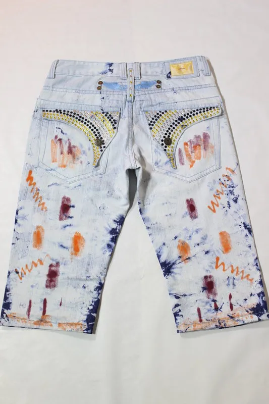 livraison gratuite 2016 Nouvelle arrivée Summer designer Men's robin porte un pantalon Crystal denim jeans short bleu en gros 30-42