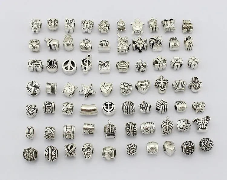 Antique Silver Plated Alloy Big Hole Charms Spacer Beads fit pandora bracelet DIY Jewelry Necklaces & Pendants charms Beads
