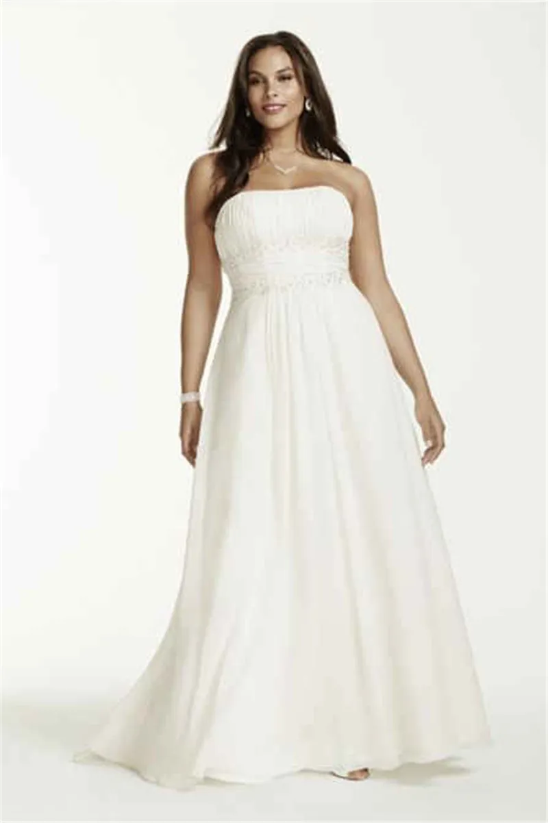 Strapless Chiffon Empire Waist Plus Size Wedding Dress 9V9743 Applique Lace Beading 28W Bridal Gowns Customized Made