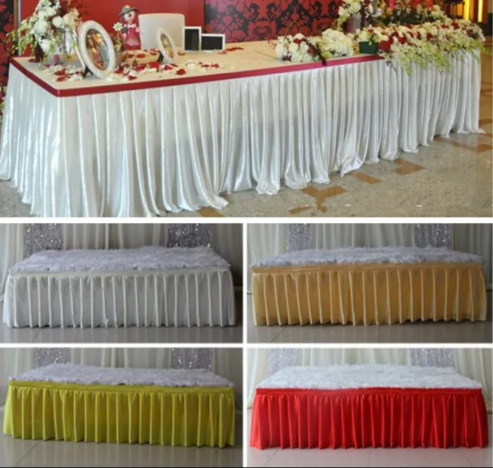 Faldas de mesa de seda de hielo coloridas a la moda, corredores de mesa de tela, decoración de mesa de banco de boda, cubiertas de mesa para eventos de hotel, decoración de corredor largo