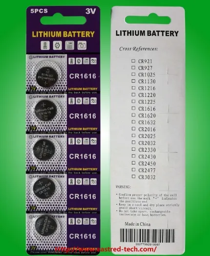 1000pcs CR1616 3V Lithium Button Batter Battery مع 5pcs لكل تعبئة بطاقة نفطة