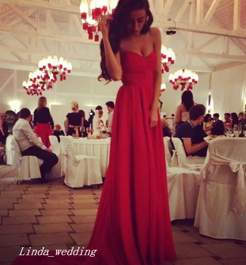 Piękna Długa Flowle Red Prom Dress Dobra Jakość Sweetheart Neckline Szyfonowa Suknia Wieczorowa Party Suknia