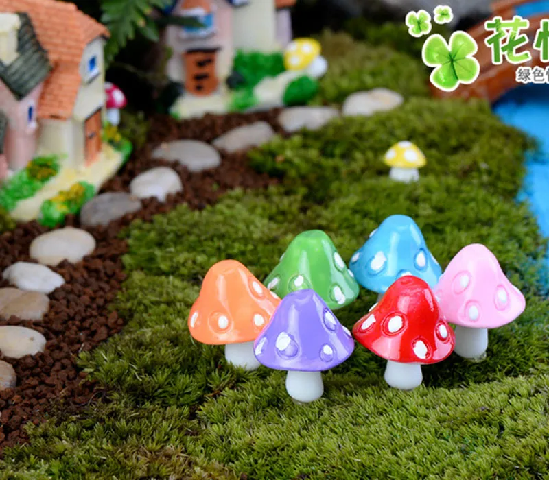 20st Mushroom Miniature Fairy Figurines Trädgård Gnomes Decoracion Jardin Mushroom Garden Ornaments Resin Craft Micro Landscape