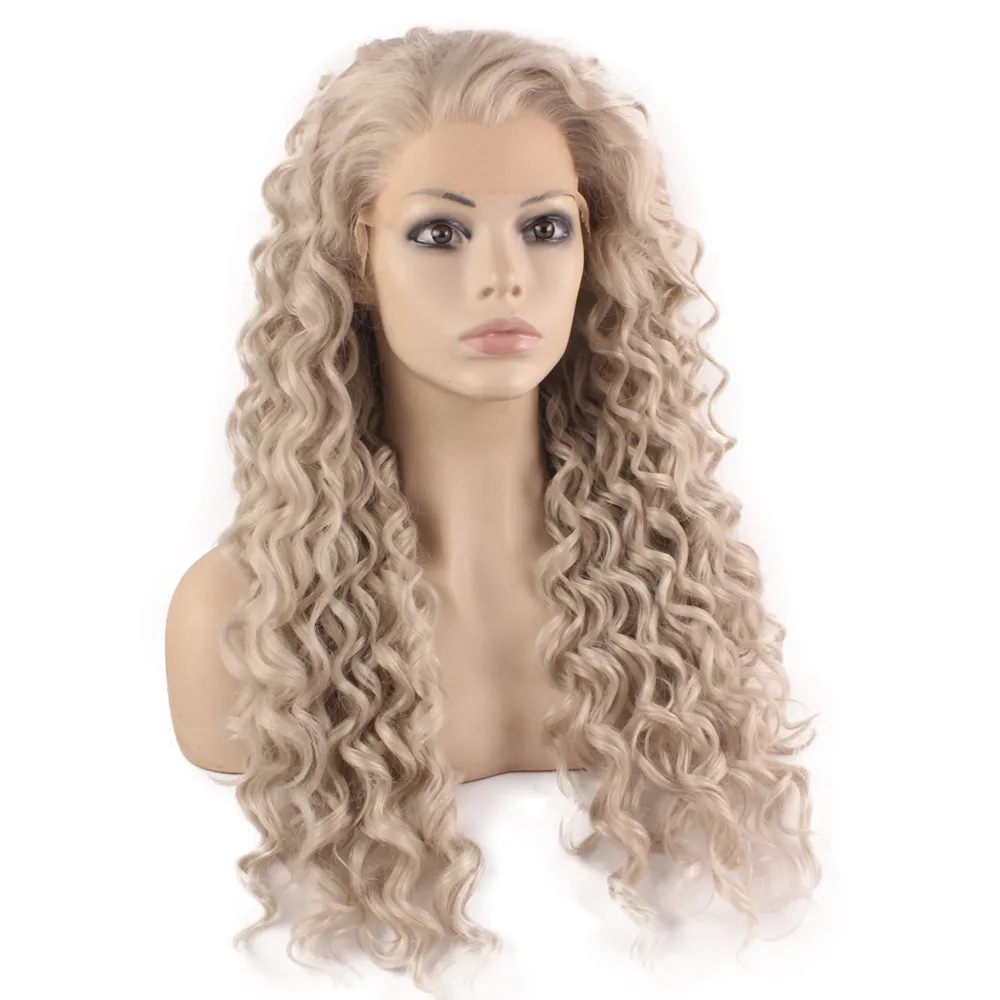 Long Curly Grey Blond Heat Safe Wiber Hair Lace Front Wig019649547