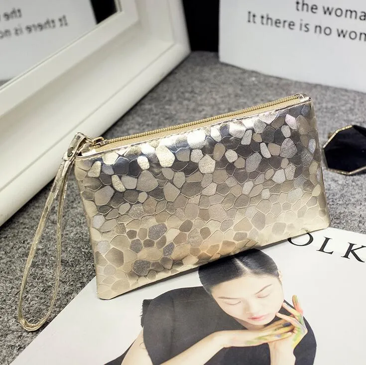 Fashion Handbag Womens Sequins Leather Clutch Handbag Bag Coin Purse Crocodile purse Clutch Mobile phone bag for iphone 6s plus 7