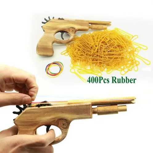 Nieograniczony pocisk klasyczna gumka Launcher drewniany pistolet ręczny strzelanie pistolety zabawkowe prezenty chłopcy zabawa na świeżym powietrzu sport dla dzieci