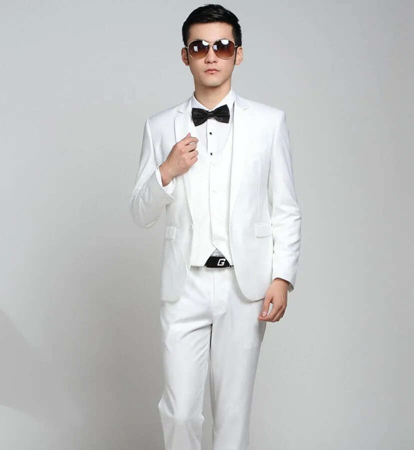 Moda personalizado Noivo Casamento Branco Ternos Slim Fit Um Botão formal Melhor Homem Terno Jaqueta + calça + gravata de duas peças