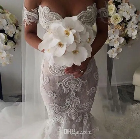 Retro Lace Off Suknie Ślubne Ramię 2016 Sexy Sweetheart Mermaid Tulle Suknie Ślubne Długość Piętro Backless Wedding Vestidos Custom