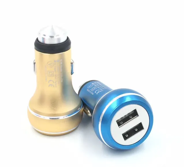Gourd Safety Hammer Aluminium Alloy Real 2.4a Dual Port USB Billaddare Universal för Smart Phone IC Skydd / 