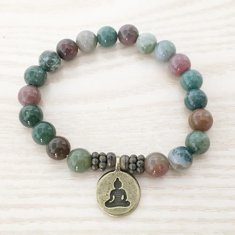 SN1110 Ny design herrarmband Indien agat ohm Lotus Buddha berlockarmband Mala yoga smycken grossistpresent till honom