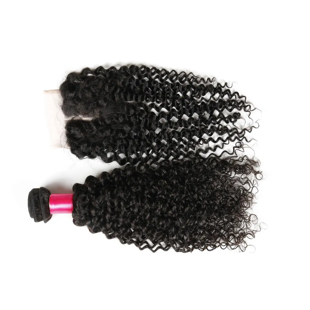 7A Remy Afro crespo ricci capelli vergini chiusura in pizzo o parte centrale con 3 pacchi capelli umani ricci crespi brasiliani capelli huaman 7313504