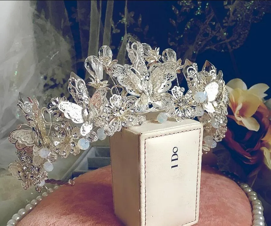 Bow tiaras hårillbehör med örhänge 2 stycken bröllopstillbehör brud bröllopskvalitet tiara kristall lyx prinsessa krona1230384