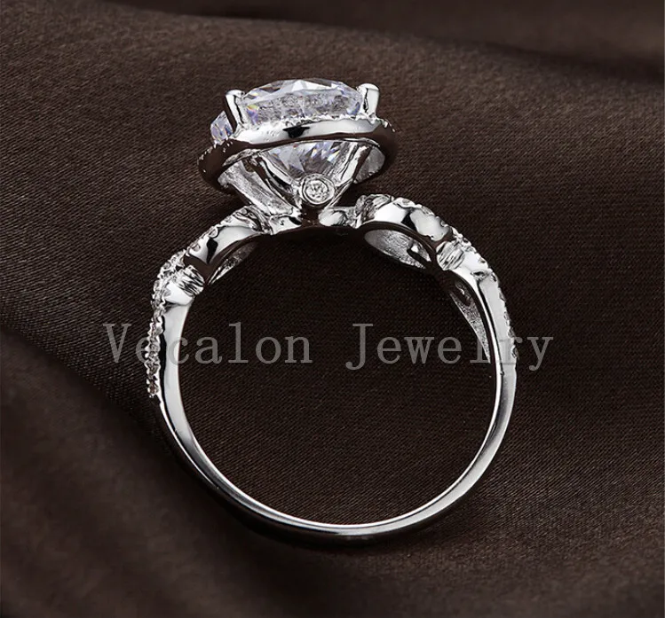 Vecalon Real Round Cut 3CT Simulated Diamond CZ Engagement Bröllop Band Ring för kvinnor 10kt vitguldfylld kvinnlig festring