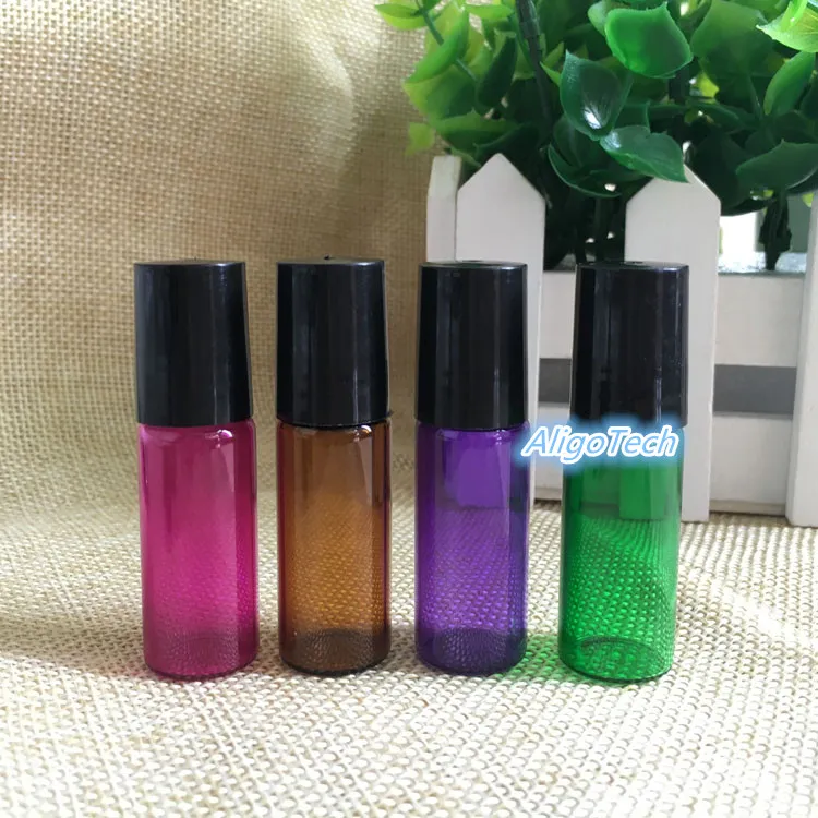 Bouteilles à roulettes en verre colorées de 5 ml en gros avec boule en métal pour huiles essentielles, aromathérapie, parfums et baumes à lèvres - Taille parfaite pour les voyages