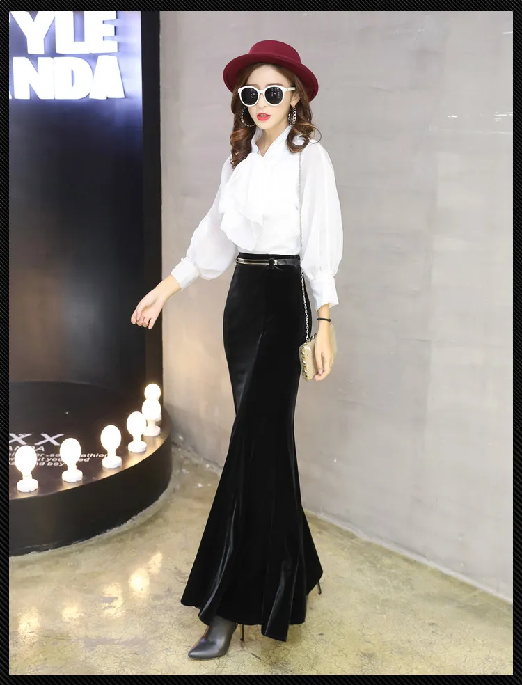 Women's Party Autumn New High Waist Bodycon Sexig Velvet Mermaid Maxi Long kjol plus storlek XSMLXLXXL3XL