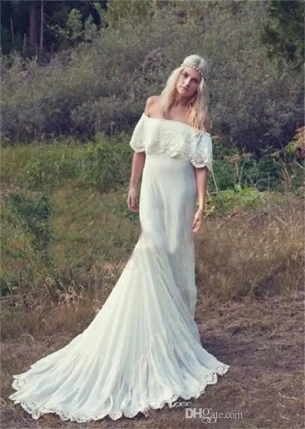 Romantyczny Boho Country Forest Suknie Ślubne Szyfonowa Suknia Ślubna Prosta Czeski Sukienka Bridal Off Ramię Suknie Ślubne Dostosuj