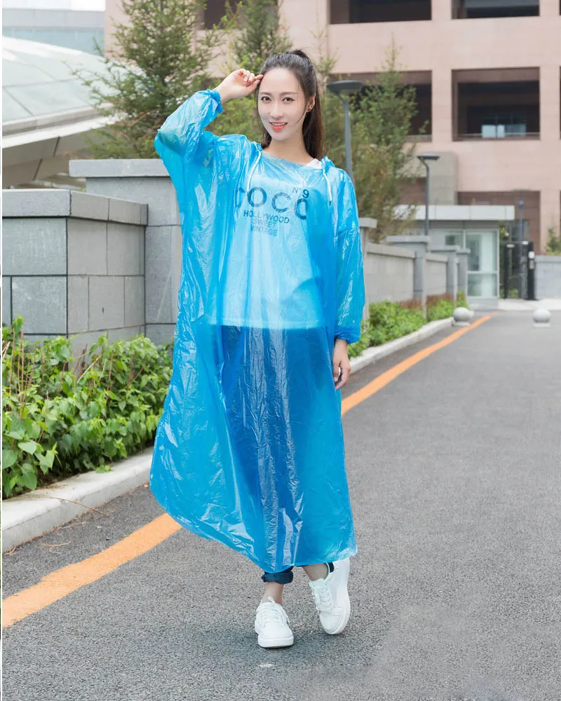 3 Wire Thickness Solid Raincoat Disposable PE Raincoats Poncho Rainwear Disposable Rain Wear Camping Travel Rain Coat ZA0887