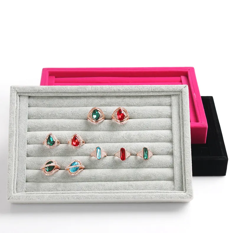 L22 5 W14 5 H3cm Whole New Gray red black color Jewelry Rings Display Show Case Organizer Tray Box250r