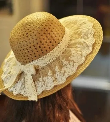 Женщины кружевной летней соломенной шляпе Широкий Breim Floppy Beach Sun Visor Hat для детей