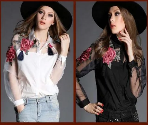 YENI VARıŞ KADıN TURN AŞAĞI YAKA EURO MODA EMBORIDERY ÇIÇEKLER ORGANZA PAMUK KADIN BLOUSE LADY ZARIF RAHAT GÖMLEK BLOUSE