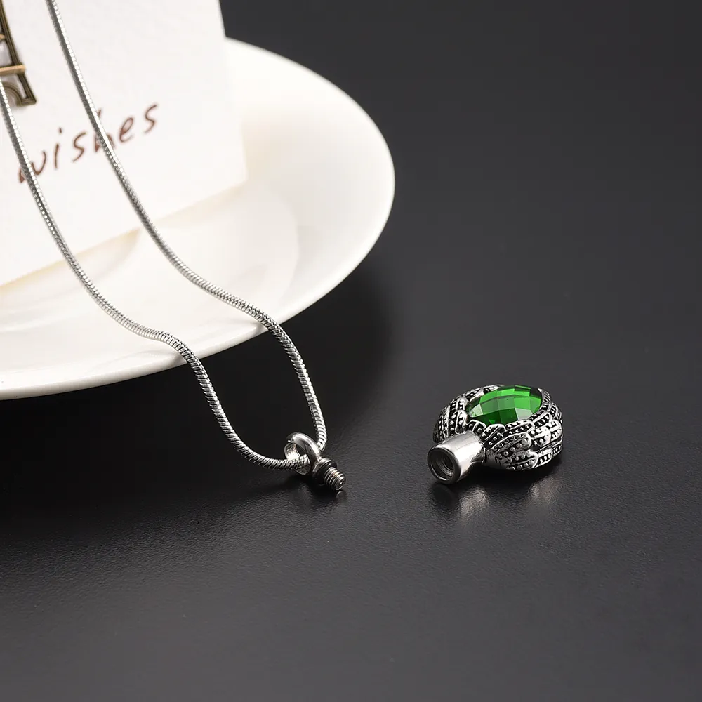 IJD8719 Water Drop Rhinestone Memorial Ashes Keepsake Urn Pendant Necklace Stainless Steel Funeral Ash Urn Necklace