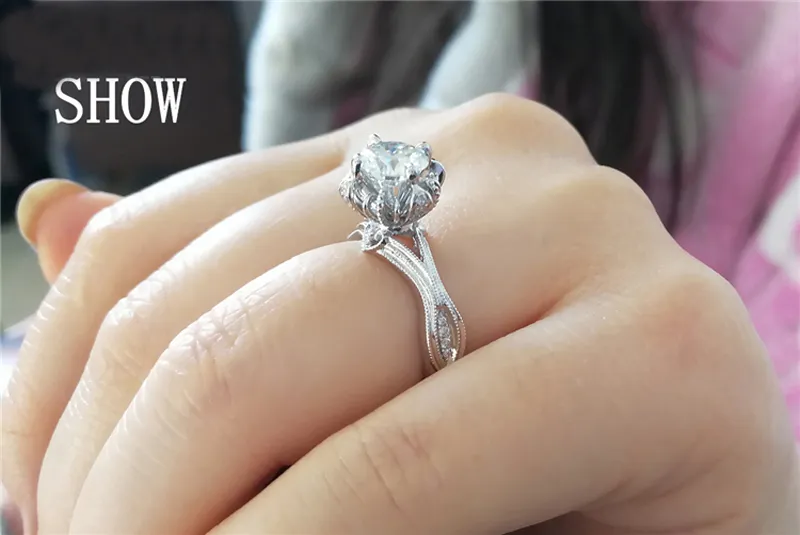 Yhamni Luxury Fashion 925 Sterling Silver Ring Luxury 6mm Diamond Engagement Wedding Rings for Women RX04959135551393297