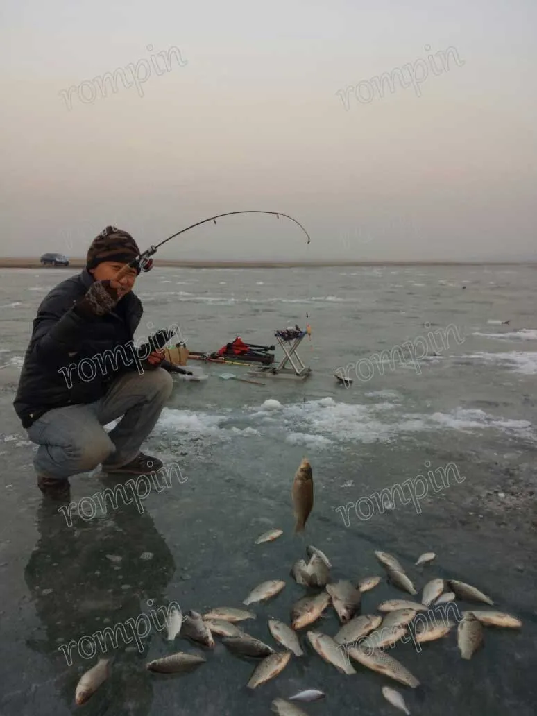 65 cm de hielo del invierno cañas de pescar y carretes para la pesca con mosca de la carpa de los trastos de Rod Combo pluma poste giratorio de fundición duro Varillas Pesca