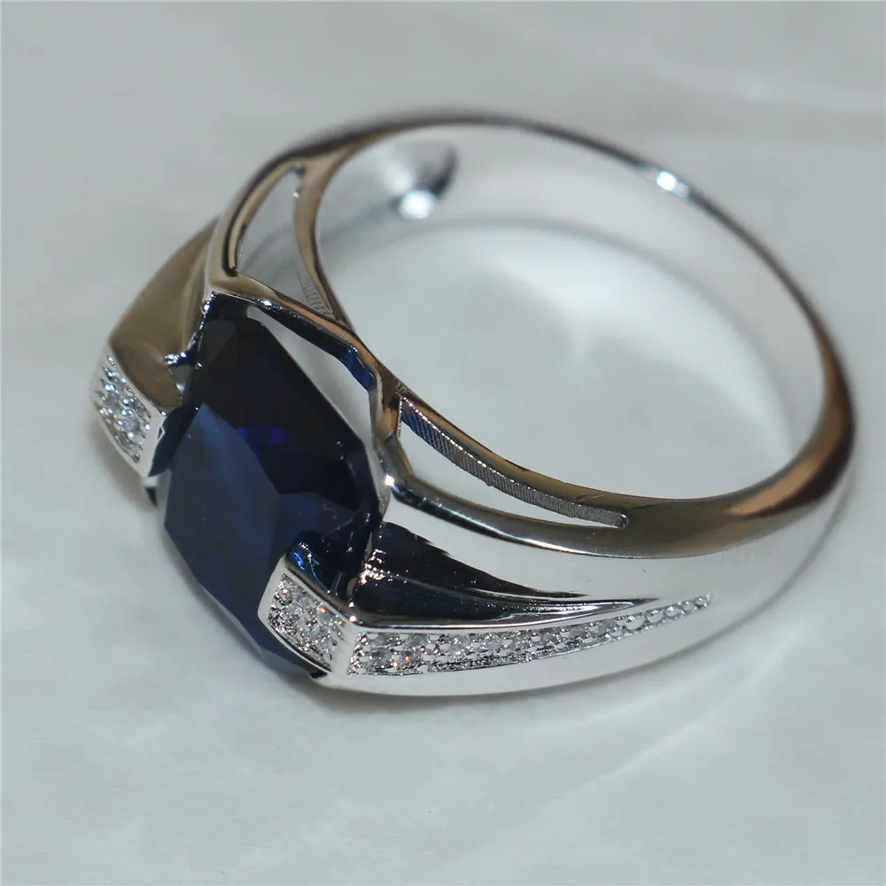 Mannen 925 Zilver Blauwe Saffier Gesimuleerde Diamant CZ Edelsteen Emerald-cut Ringen Verloving Huwelijksverjaardag Band Sieraden jongens