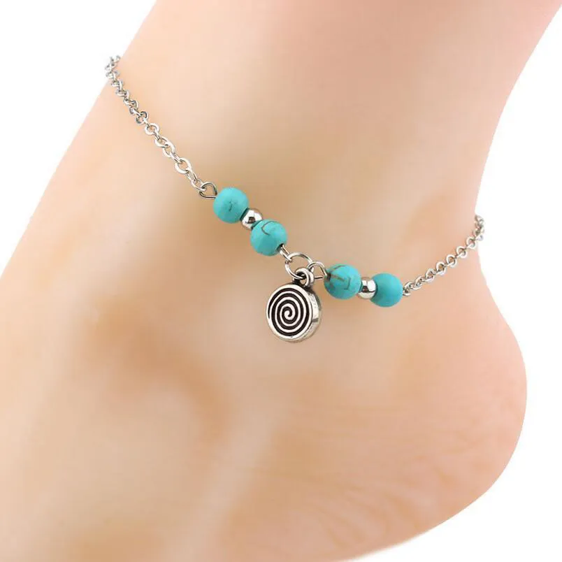 6 Styles Bohemian Turquoise Anklets Women Beach Foot Chains Cross Tree Turtles Conch Fatima's Hand Anklet For Ladies Fashion Jewelry