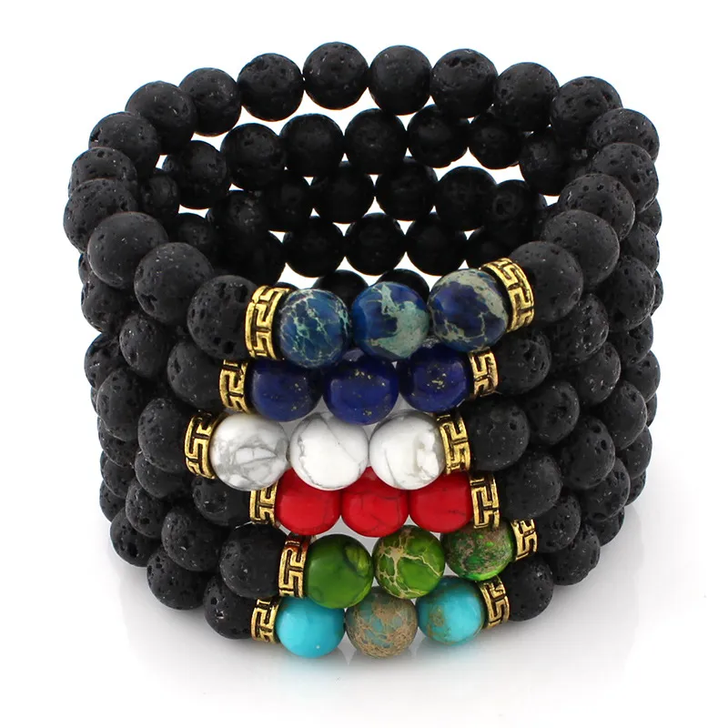 6 Designs Perles De Roche De Lave Charmes Bracelets Diffuseur D'huiles Essentielles Pour Femmes Pierre Naturelle Perlé Bracelet Pour Hommes s Chakra Artisanat Bijoux